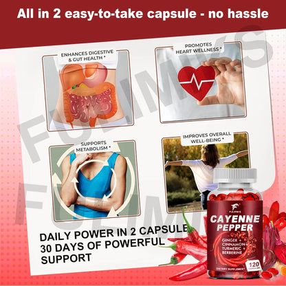 Cayenne Pepper Capsules, Supports Cardiovascular Health, Improves Digestion & Blood Circulation, Capsaicin Supplement Softgels