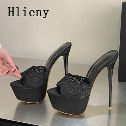 Hlieny Street Style Summer Open Toe Platform Women Slippers Fashion Thin High Heels Sandals Ladies Banquet Nightclub Party Shoes