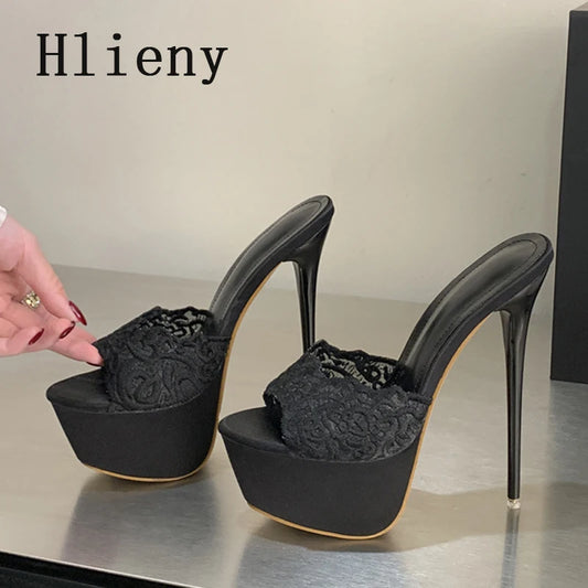 Hlieny Street Style Summer Open Toe Platform Women Slippers Fashion Thin High Heels Sandals Ladies Banquet Nightclub Party Shoes