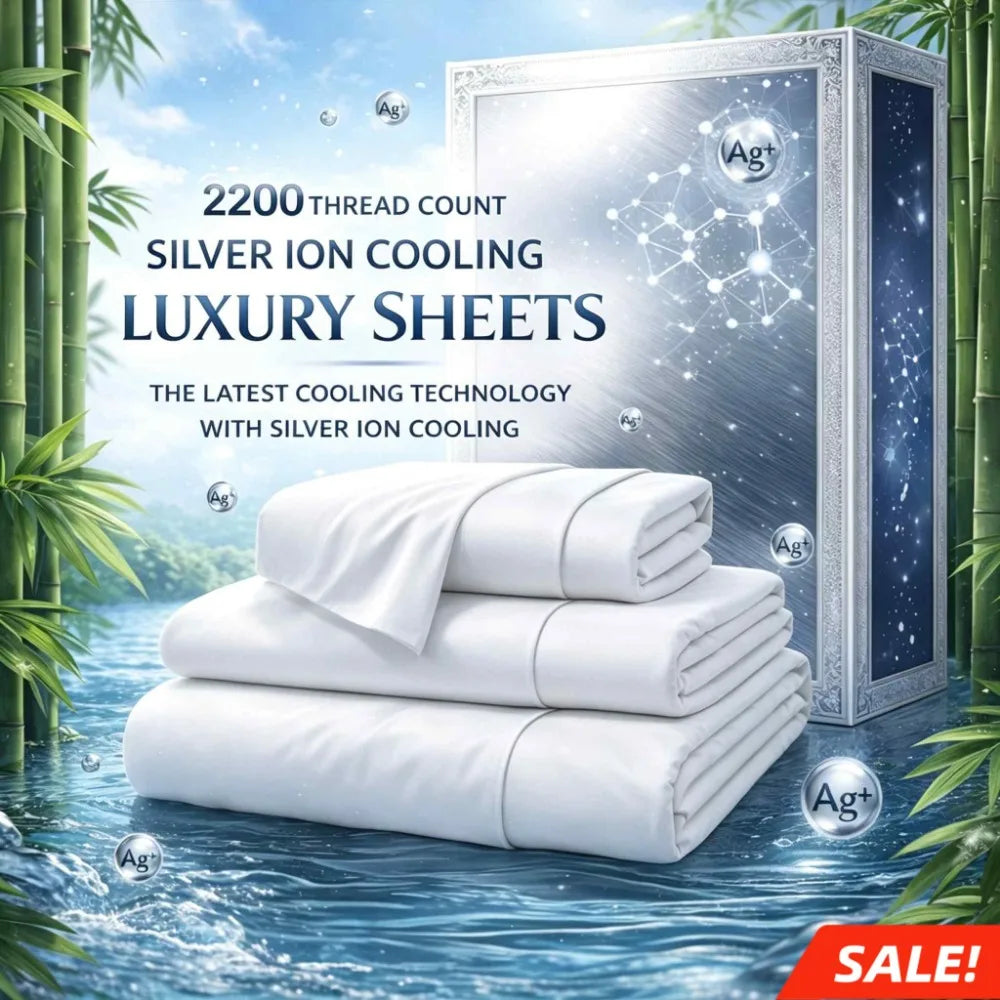 4-Piece Queen Luxury Cooling Bed Sheet Set – 4000-Thread-Count Soft Fabric, 15-Inch Deep Pocket Fitted Sheet + 2 Pillowcases, Silver Ion Infused for Fresh Feel, Lightweight & Breathable Design Ideal for Warm Nights and Seas