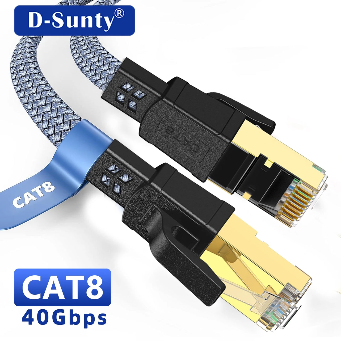 Cat 8 Ethernet Cable 40Gbps Nylon Braided Flat LAN RJ45 Cable 1M 2M 30M for Router Modem Laptop PC PS5 High Speed CAT8 Cable