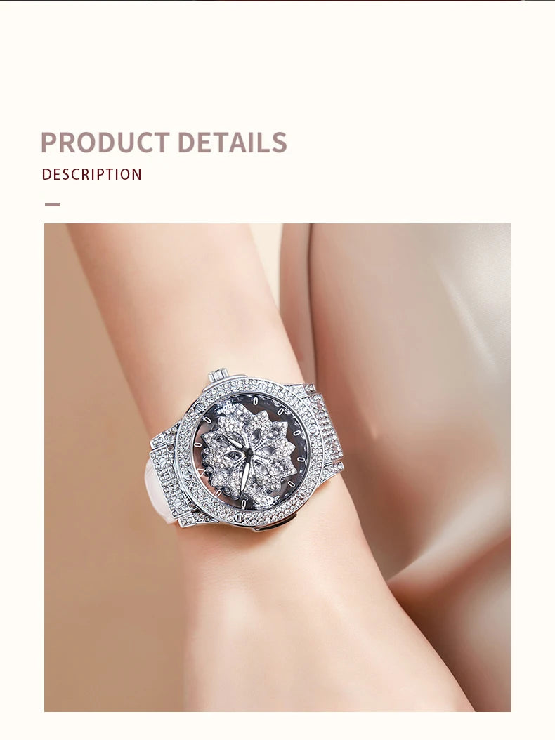 Popular women's watch with fashionable large dial, pentagram waterproof watch for girls, snowflake rotating hollow women's watch