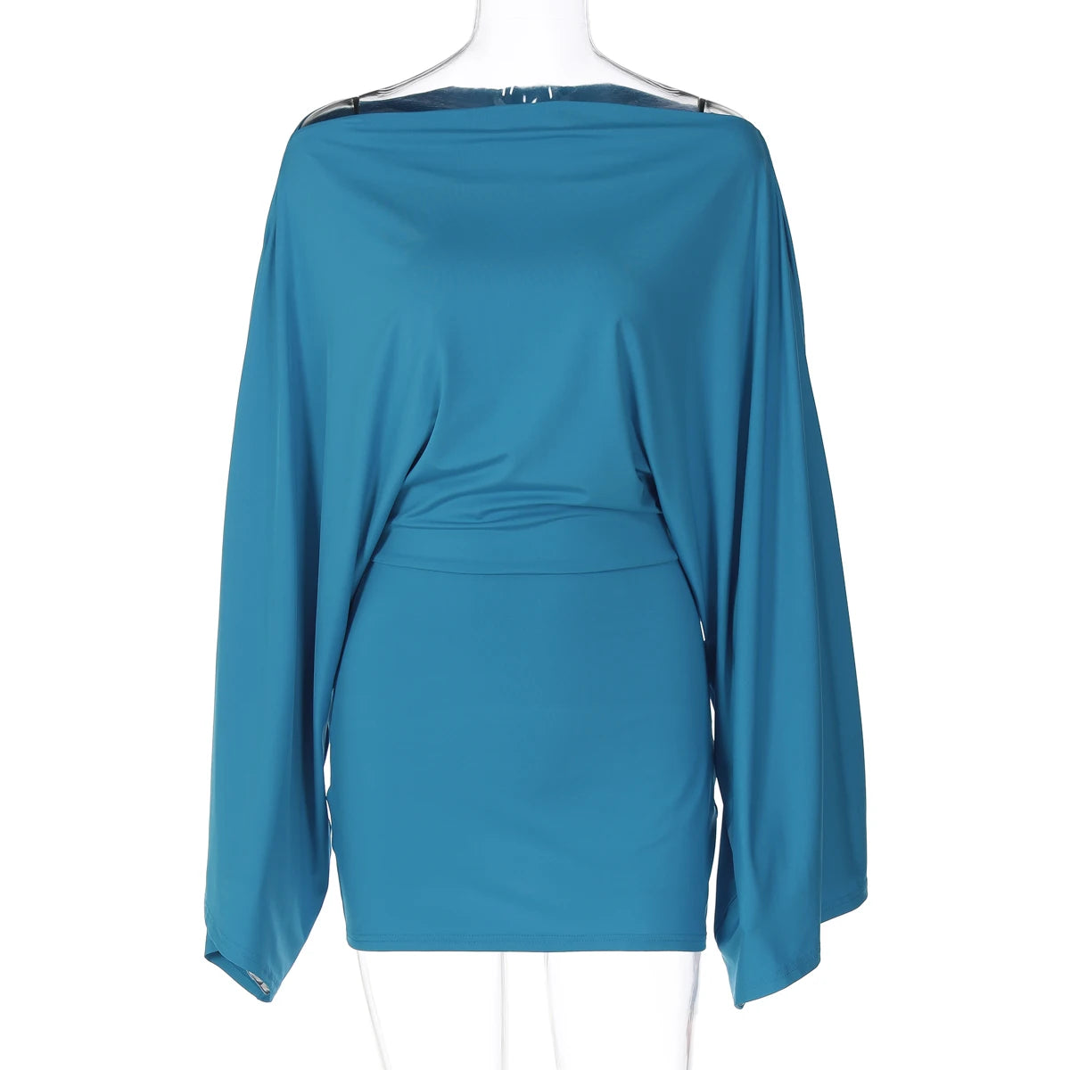 Hugcitar Solid Long Cloak Sleeve Sexy Loose Sexy Ruched Sexy Bodycon Mini Dress Fall Winter Women Fashion Outfit Party Festival