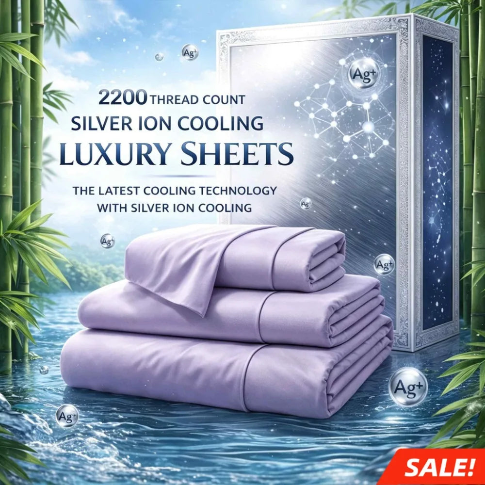 4-Piece Queen Luxury Cooling Bed Sheet Set – 4000-Thread-Count Soft Fabric, 15-Inch Deep Pocket Fitted Sheet + 2 Pillowcases, Silver Ion Infused for Fresh Feel, Lightweight & Breathable Design Ideal for Warm Nights and Seas