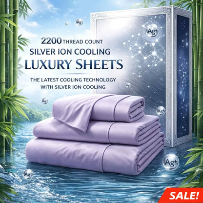 4-Piece Queen Luxury Cooling Bed Sheet Set – 4000-Thread-Count Soft Fabric, 15-Inch Deep Pocket Fitted Sheet + 2 Pillowcases, Silver Ion Infused for Fresh Feel, Lightweight & Breathable Design Ideal for Warm Nights and Seas