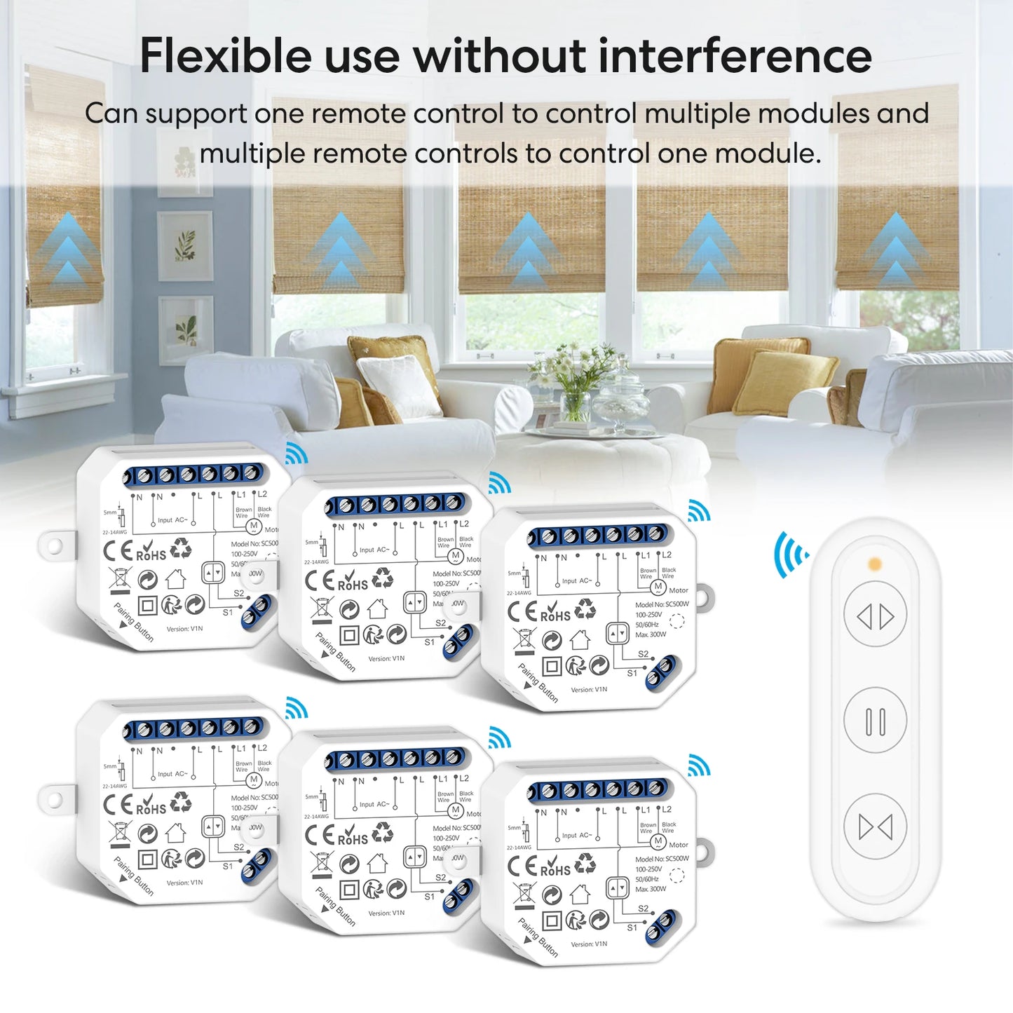 LoraTap WiFi Smart Curtain Switch Module Remote Control & Timer Works with Tuya Smart Life Google Home Alexa for Roller Blinds