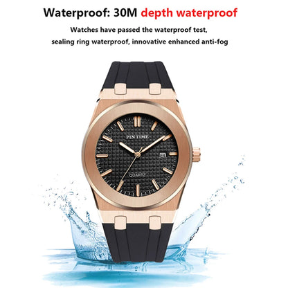 PINTIME Top Brand Sport Men's Watches Silicone Strap Waterproof 30m Calendar Check Face Dial Fashion Quartz Wristwatch Relogios