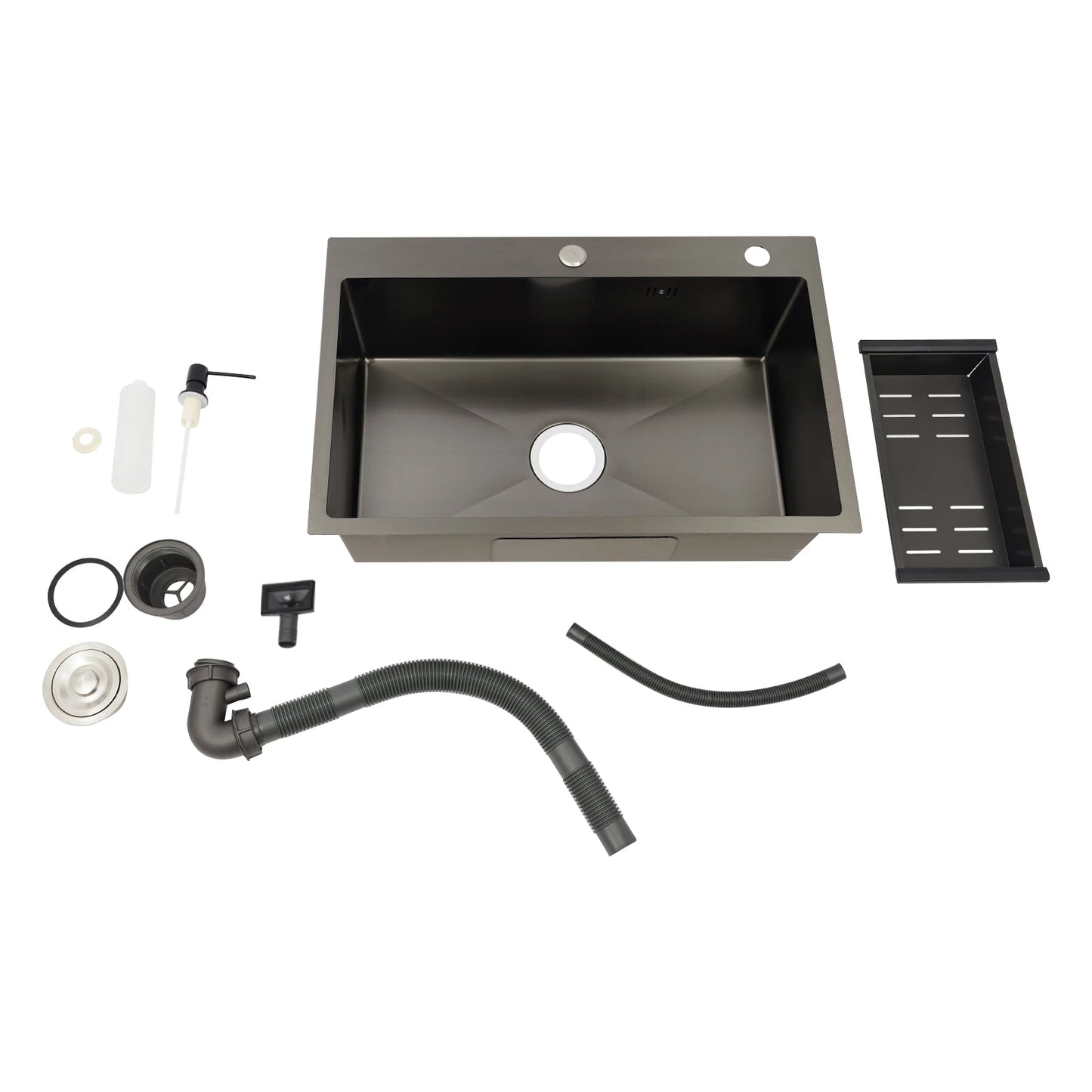 Stainless Steel Kitchen Sink with Draining Basket Soap Dispenser Utility Sink and Drainer with Efficient for Home Kitchen
