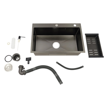 Stainless Steel Kitchen Sink with Draining Basket Soap Dispenser Utility Sink and Drainer with Efficient for Home Kitchen