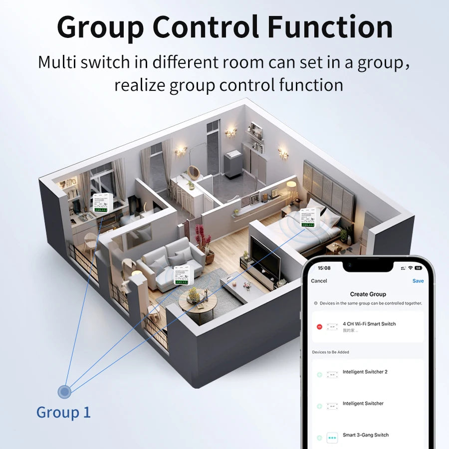 100-240V 16A Tuya Smart WiFi Switch Mini 1/2Gang Breaker Relay Smart Life App Remote Interruptor Google Home Alexa Voice Control
