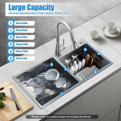 Stainless Steel Double Sink Wash Dishes With Drainer Deep Hidden Sink Bathroom Kitchen Accessories Household Items