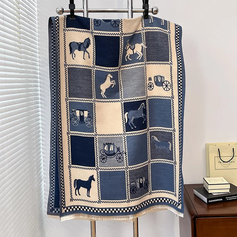 Horse-Print Winter Shawl Wrap — view 6