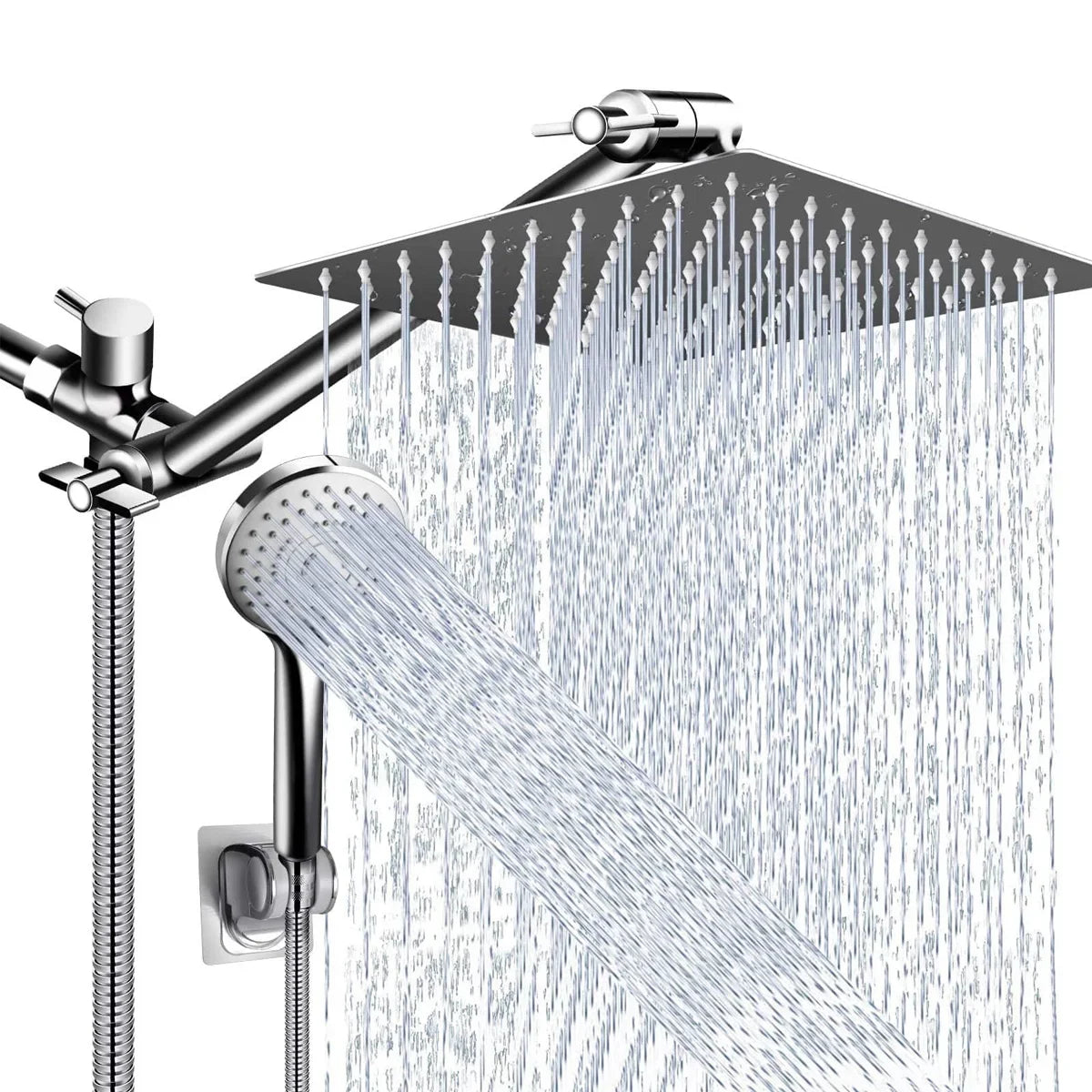 Stainless Steel 8/10 Inch Overhead Showerhead 5 Modes With Extension Arm Multi-function Hand Shower Wall Mounted Showerhead Set