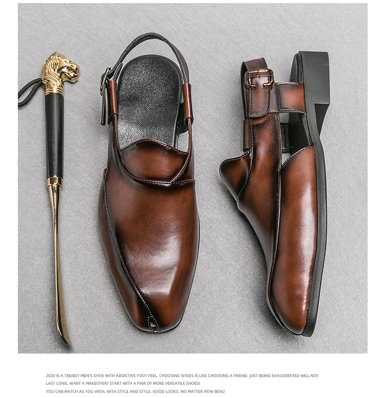 Hollow Out Dress Party Sandals Fashion Leather Summer Shoes Men Leisure Formal Flats Business Footwear Men's Wedding Sandals
