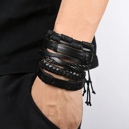 Fashion Bracelet Viking  Bracelet For Men Hand Bracelets Woven Skull Hand Jewelry Adjustable Leather Set viking man bracelet