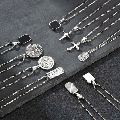 Men's Silver Color Geometric Pendant Necklace, Non Fading Stainless Steel Compass Necklace with Chain, Stylish Jewelry Gifts