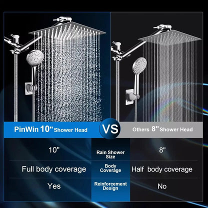 8/10 Inch Stainless Steel 5 Modes Overhead Shower With Extended Arm Multifunctional Handheld Shower Wall Mounted Shower Set