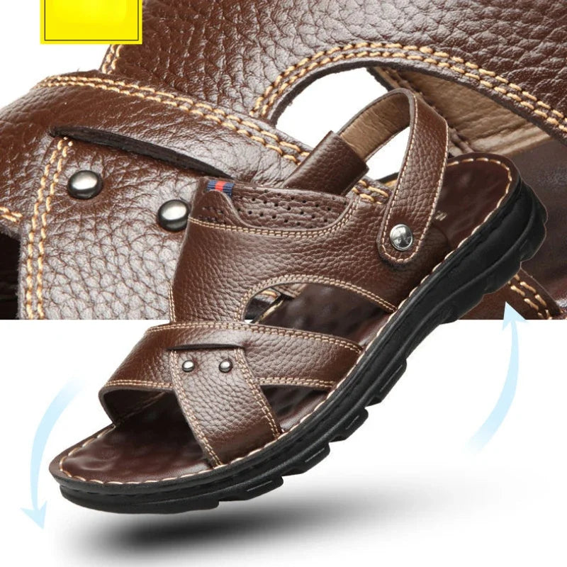 Summer New Men's Leather Sandals, Leather Anti Slip Men's Shoes Slippers, Outdoor Thick Soled Beach Shoes Men's Shoes Sandals