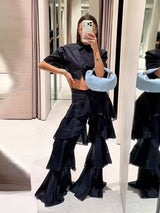 Tiered Ruffle Wide-Leg Pants