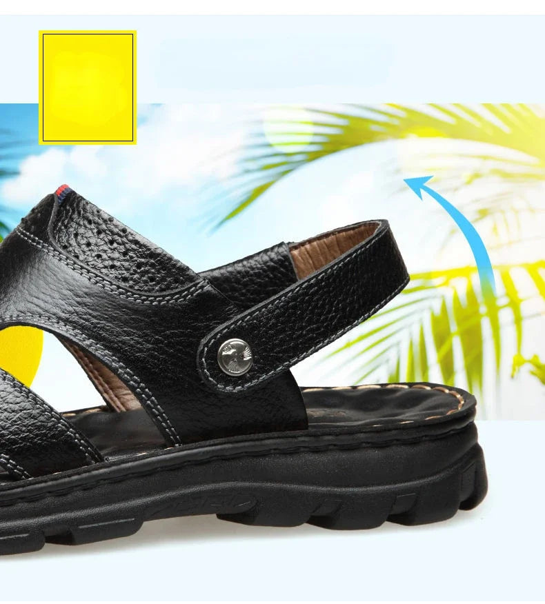 Summer New Men's Leather Sandals, Leather Anti Slip Men's Shoes Slippers, Outdoor Thick Soled Beach Shoes Men's Shoes Sandals