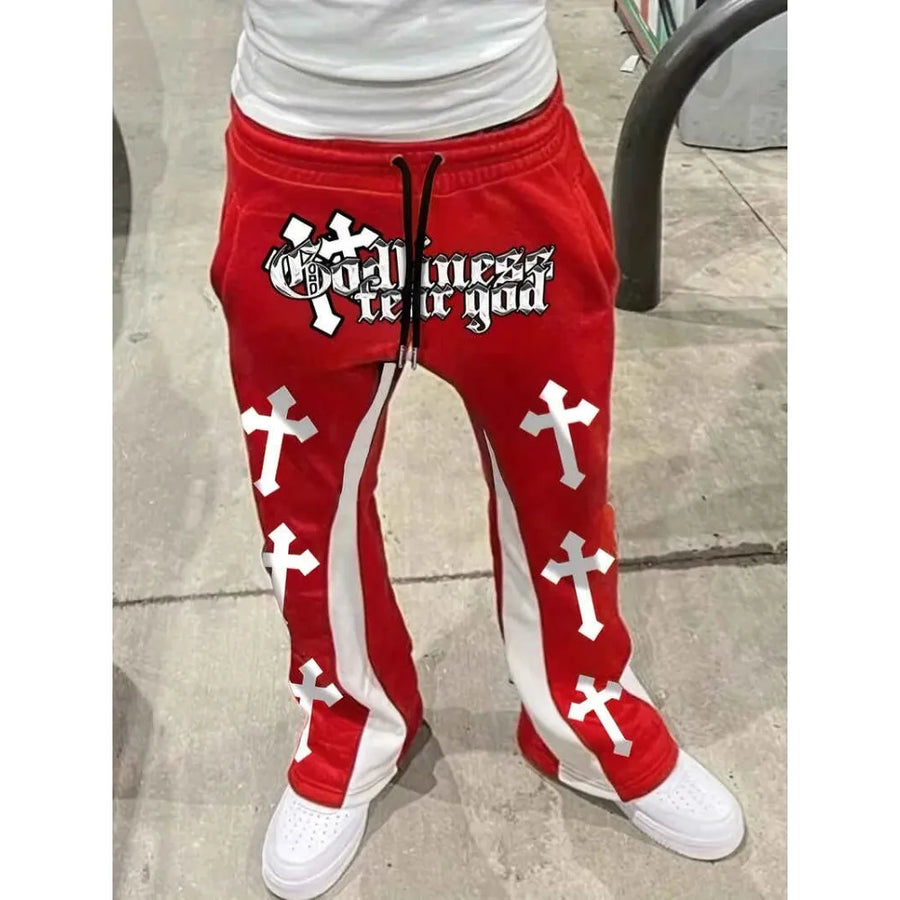 Men's Cross-Print Flared Sweatpants — product image