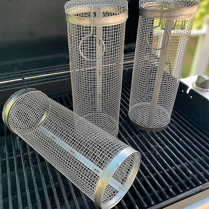 Barbecue Grill Grate Barbecue Cages Camping Picnic Cookware Outdoor Round BBQ Campfire Grill Grid Rolling Grill Basket