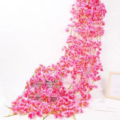 8pcs 1.8M Artificial Cherry Blossom Flower Vines Faux Flowers Outdoors Hanging Silk Flowers Garland for Wedding Party Home Decor