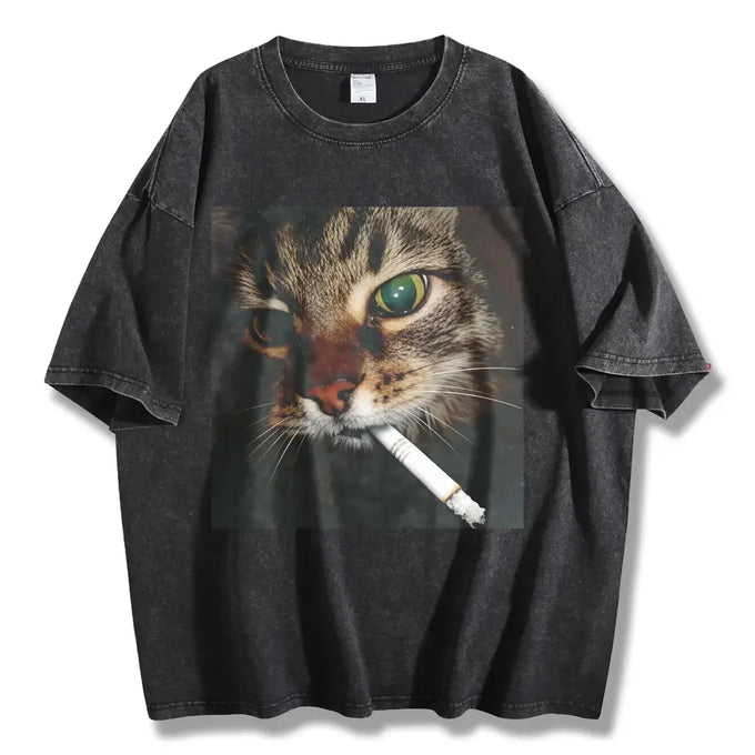 Men's Smoking Cat Graphic T-Shirt — product image
