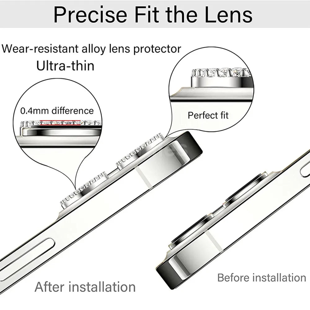 9D Diamond Lens Protector For iPhone 17 Pro Max Air Camera Tempered Glass Compatible with iPhone 14 15 16 Pro Max Ring Cover Cas