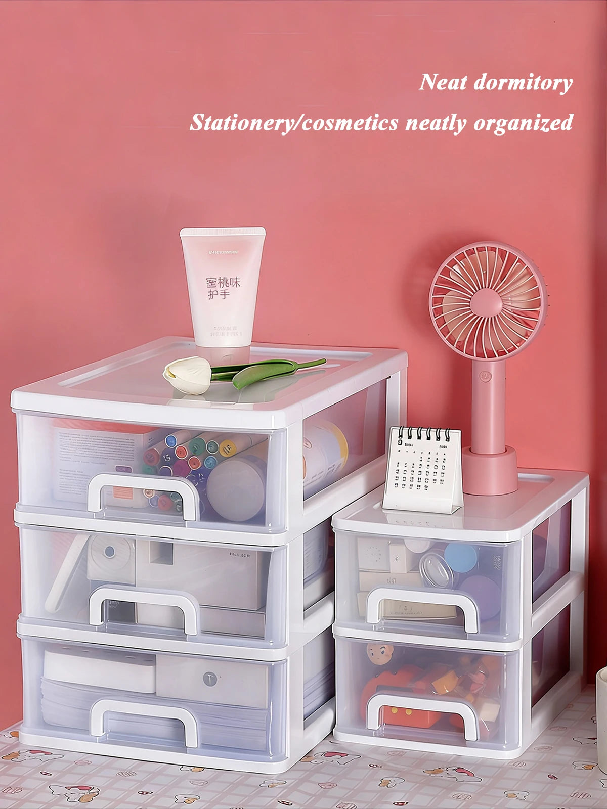 Clear Desktop Storage Box with Drawer Heightened Table Organizer Plastic Office storage cabinet  for Stationery cosmetics