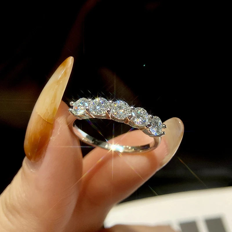 1.0mm-3.5mm Round Brilliant Cut Moissanite Wedding Rings Half Eternity Band 925 Silver Lab Diamond Wedding Ring With Certificate