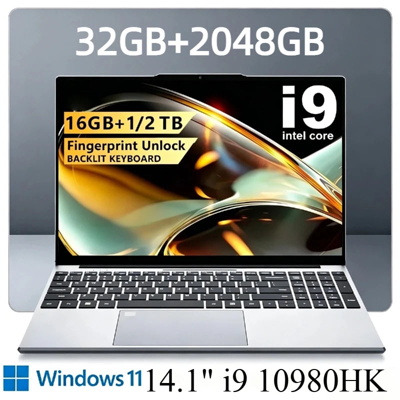 14.1 Inch Intel Core i9 10980HK Windows 11 Pro Laptop 32GB DDR4 2TB SSD Gaming Office PC Gamer Portable Notebook Computer