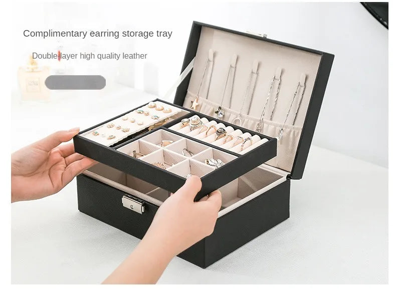 Organizer Box Double-Layer Jewelry Storage Box With Lock for Earrings, Necklaces and Other Accessories Organizing Box