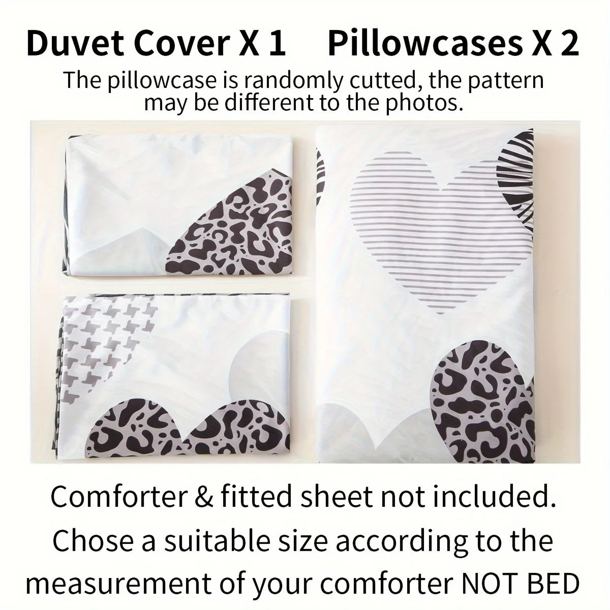 Gray and White Heart-Shaped Leopard Print Three-Piece Quilt Cover Set, Skin-Friendly and Breathable Bedding, Suitable for All Seasons