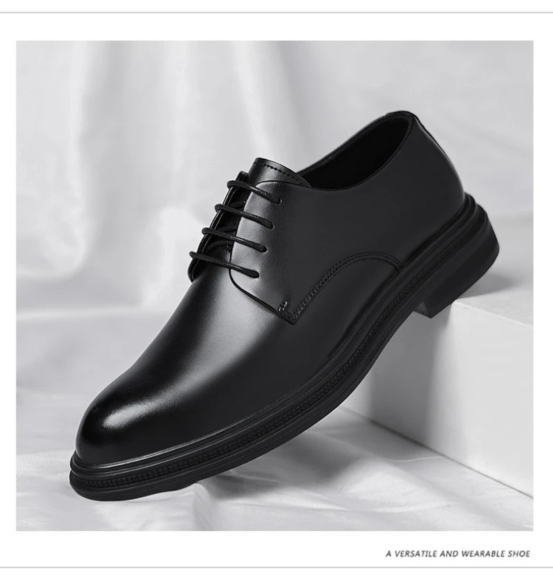 Mens Black Leather Shoes Autumn British Style Formal Business Footwear Low Top Commute Style Dress Shoes For Suits
