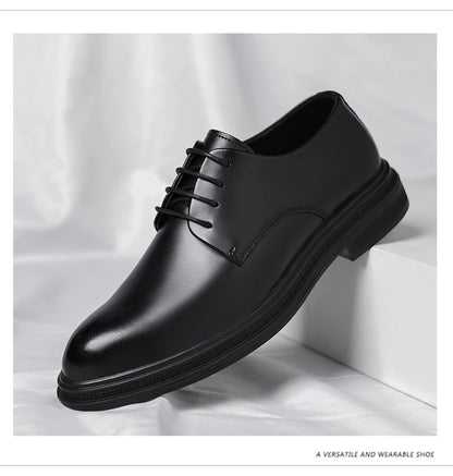 Mens Black Leather Shoes Autumn British Style Formal Business Footwear Low Top Commute Style Dress Shoes For Suits