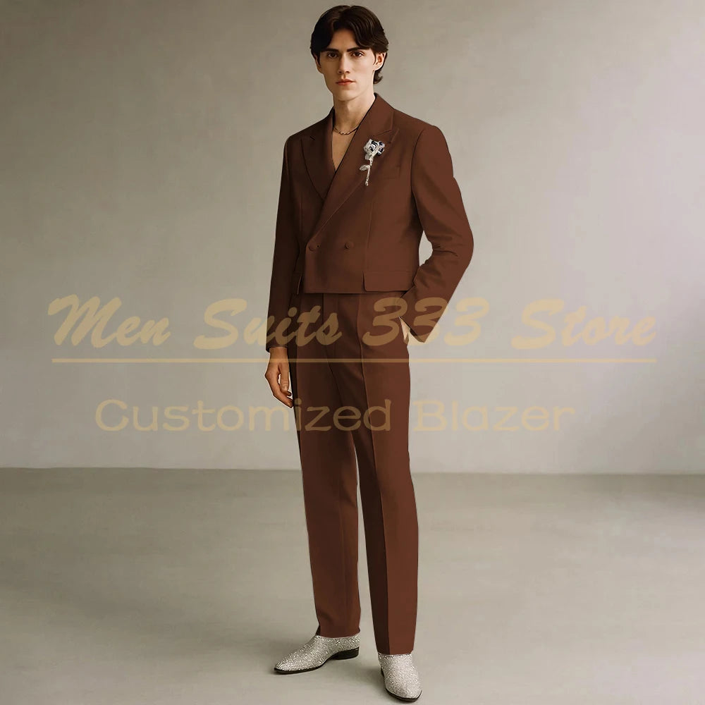 Cropped Men's Suits Formal Wedding Groomsmen 2 Piece Jacket Pants Sets Fashion Male Clothing High Quality Male Clothing Costume