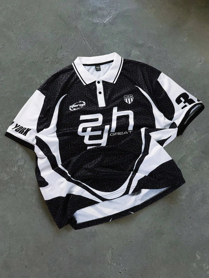 Men's Letter-Print Polo Shirt — product image