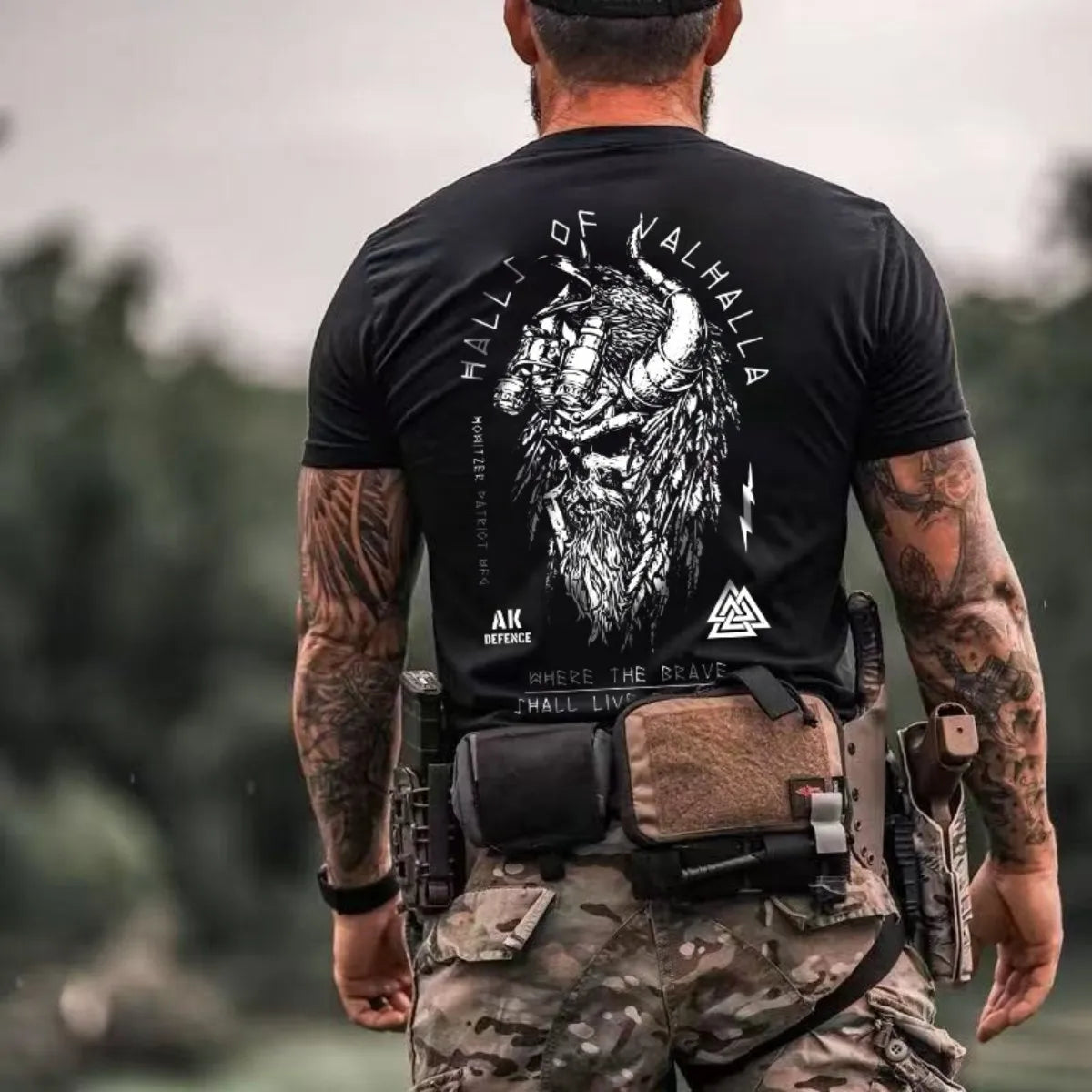 Summer Men's Muscle Training Viking Warrior Printed Comfortable Breathable Round Neck T-shirt Outdoor Sports Top