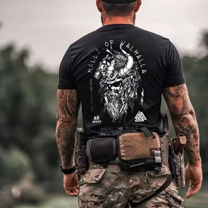 Summer Men's Muscle Training Viking Warrior Printed Comfortable Breathable Round Neck T-shirt Outdoor Sports Top