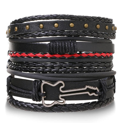 Fashion Bracelet Viking  Bracelet For Men Hand Bracelets Woven Skull Hand Jewelry Adjustable Leather Set viking man bracelet