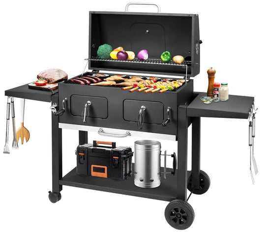Extra Large Charcoal Grill 794sq.in Adjustable Dual Tray Foldable Side Tables Outdoor Backyard BBQ, Custom