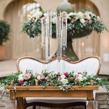 10Pcs Clear 6 Arm Candelabra Taper Candle Holder For Wedding Party Dining Table Banquet Event Decor