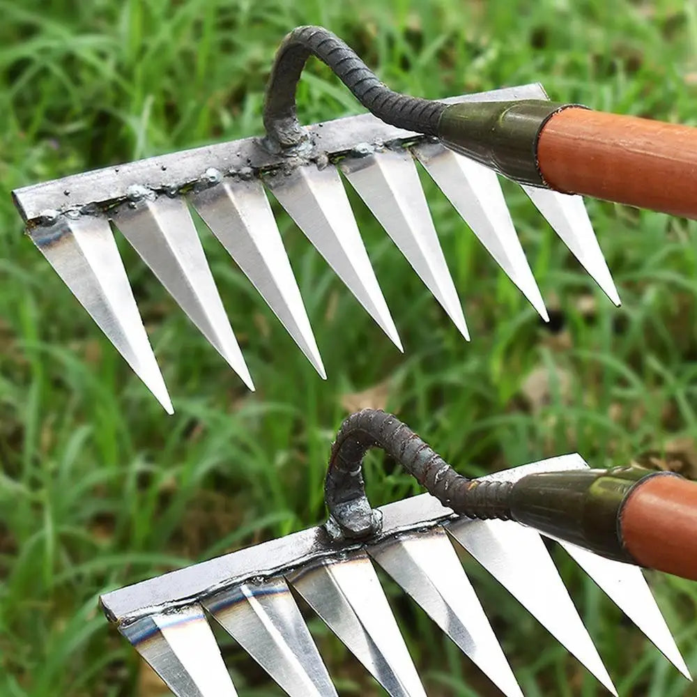 4/5/6/7 Teeth Carbon Steel Garden Hand Rake Farm Tool Weeding Scarifier Agricultural Nail Harrow Metal Harrow Garden WeedingTool