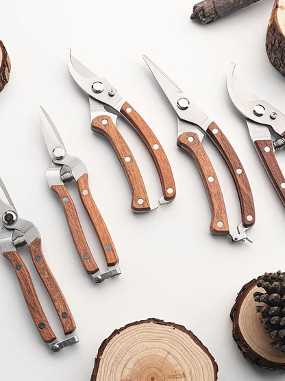 Stainless Steel Garden Pruners, Wooden Handle Bypass Shears