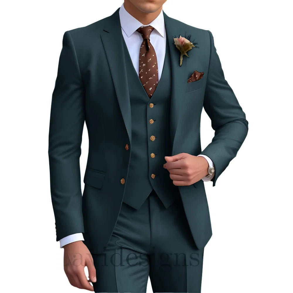 Elegant Men's Wedding Tuxedo Slim Blazer Pants Vest Three-piece Suit XS-5XL Custom Youth Suit 2025 New Style Suit