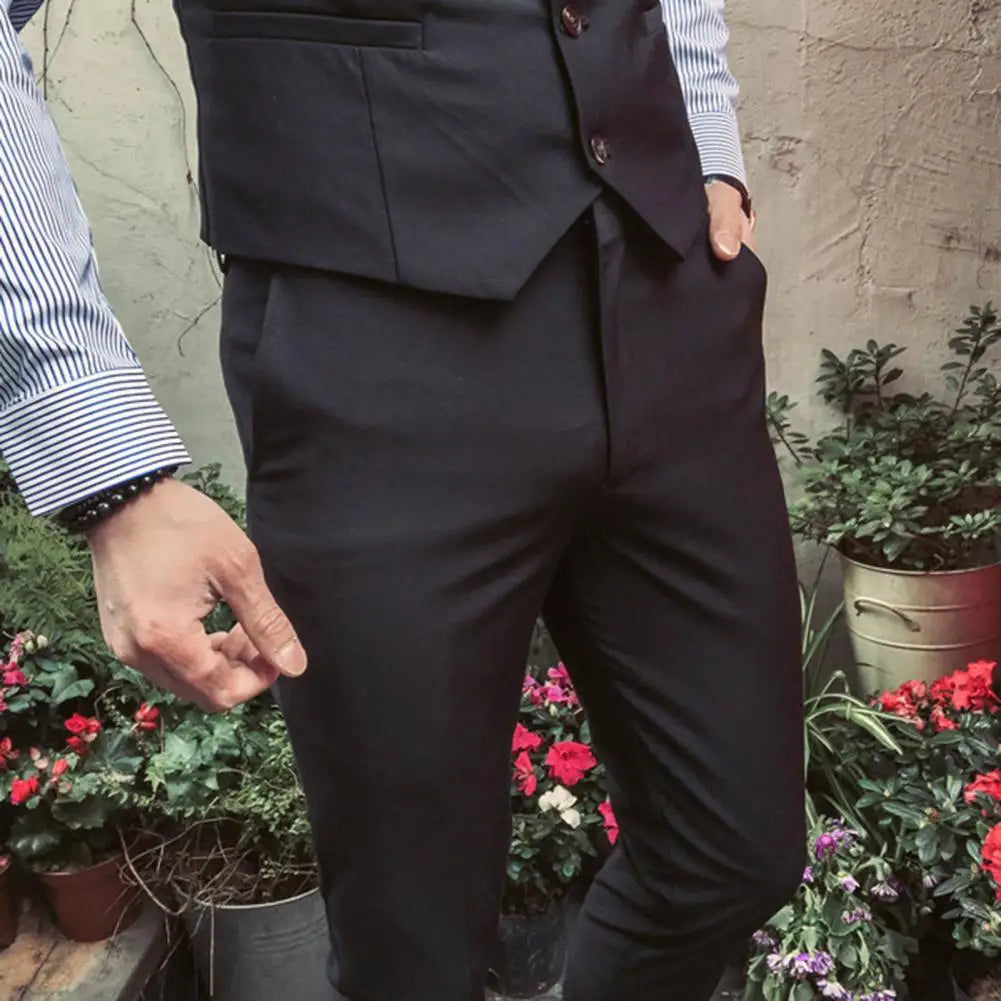 Men Three piece Suit Formal Business Suit Pants Set Solid Color Slim Fit Turn down Collar Anti wrinkle Groom Wedding Suit