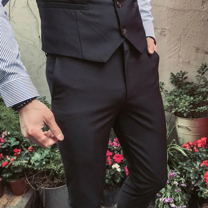 Men Three piece Suit Formal Business Suit Pants Set Solid Color Slim Fit Turn down Collar Anti wrinkle Groom Wedding Suit