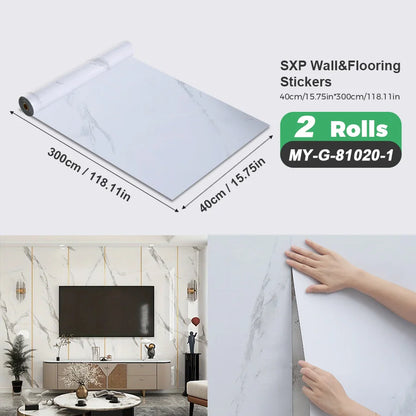 2 Rolls Self-Adhesive Wall and Floor Sticker Peel and Stick 15.75x118.11inch Wood Grain and Marble Design Wallpaper Sticker
