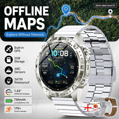 New Outdoor GPS Offline Map Smart Watch Men 3ATM Waterproof 170+ Sports LED Compass Altimeter AMOLED Bluetooth Call Smartwatch